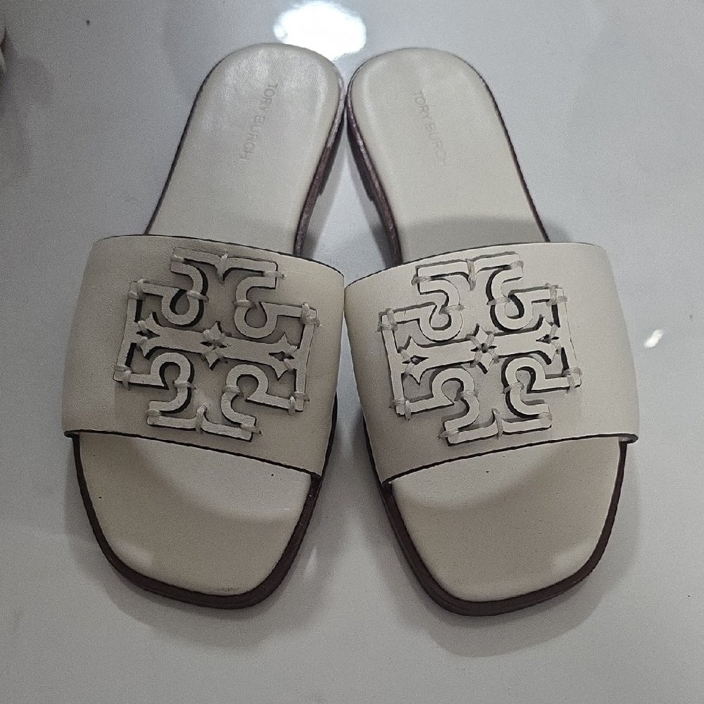 Tory Burch Cream Slide Sandals